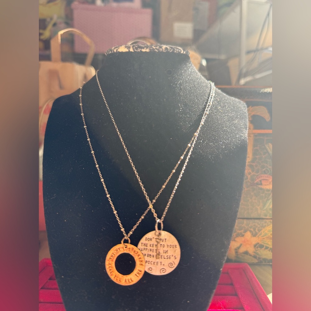 Two Silver tone and Gold tone Double Pendant‎ Necklace